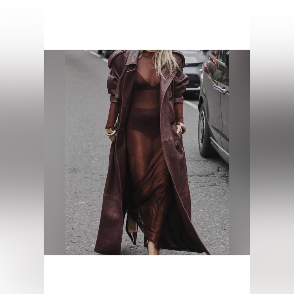 En Cuir Pebbled Leather Trench in Brown / Burgundy 100% Leather VERY OVERSIZED - Picture 14 of 14